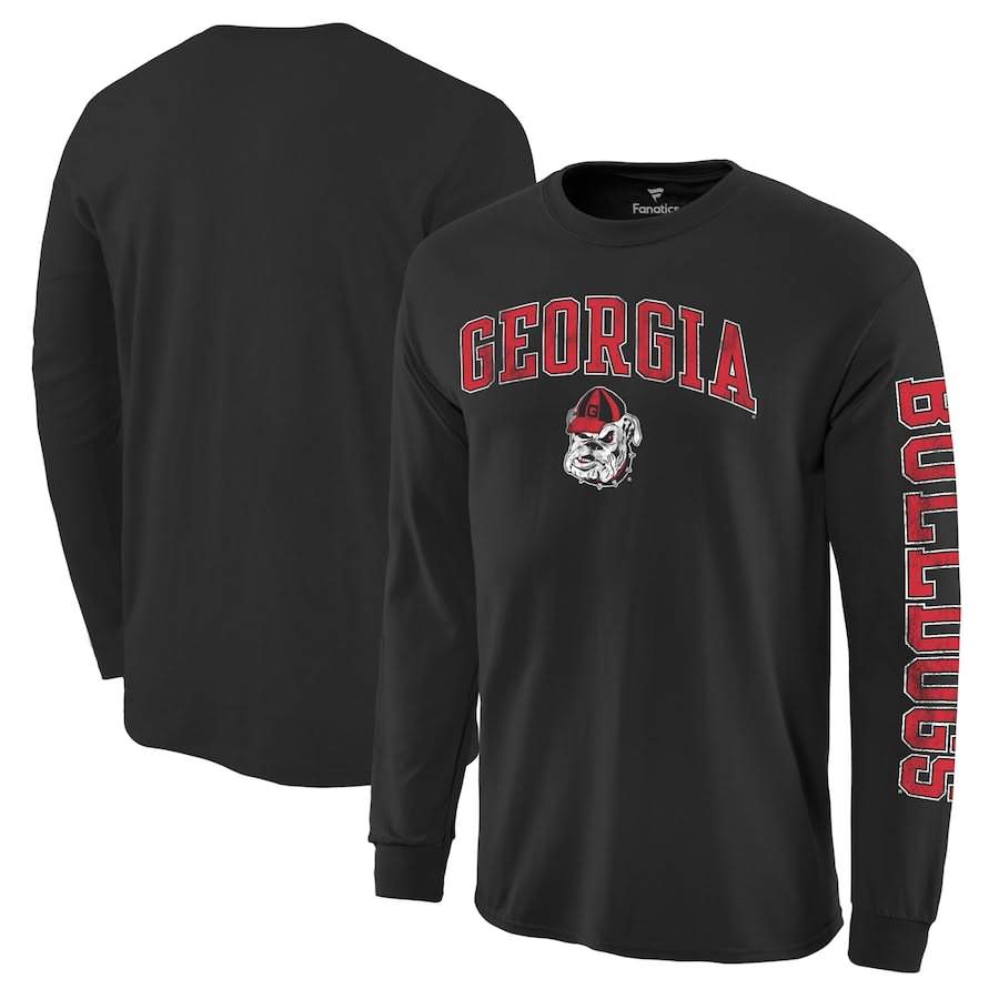 Men's Georgia Bulldogs Distressed Arch Over Logo Black Hit Long Sleeve College NCAA Football T-Shirt KIG51M4K