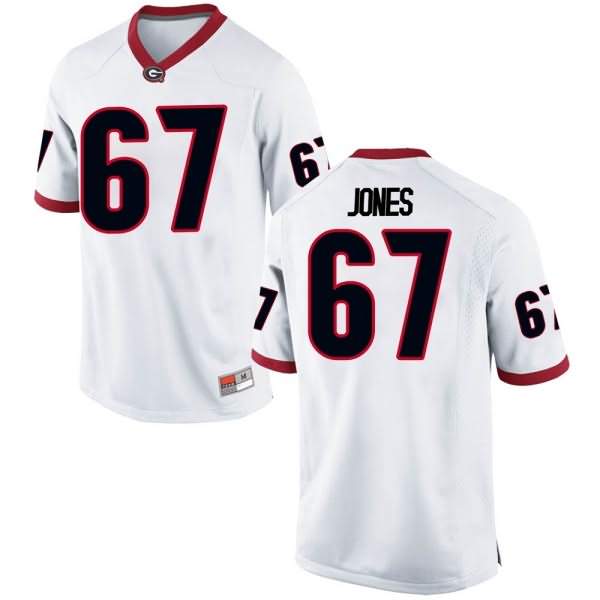Men's Georgia Bulldogs #67 Caleb Jones White Game College NCAA Football Jersey RNY64M7H