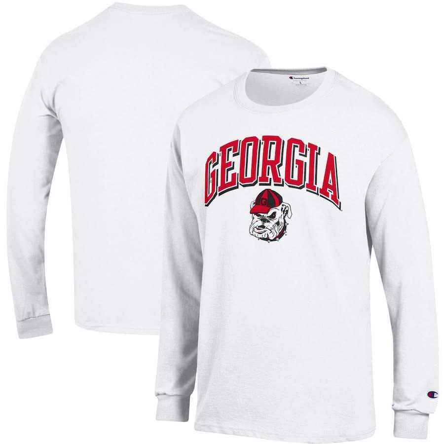 Men's Georgia Bulldogs White Champion Long Sleeve Arch Over Logo College NCAA Football T-Shirt TKA65M0X
