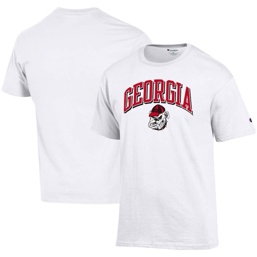 Men's Georgia Bulldogs White Champion Logo Arch Over College NCAA Football T-Shirt JCY07M7R