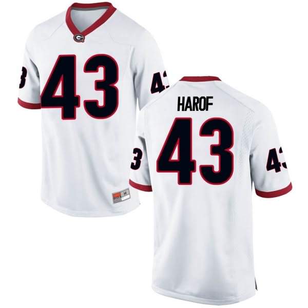 Men's Georgia Bulldogs #43 Chase Harof White Replica College NCAA Football Jersey OUH41M0S
