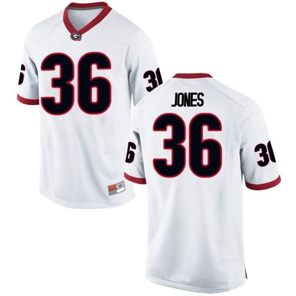 Men's Georgia Bulldogs #36 Garrett Jones White Game College NCAA Football Jersey AOD85M6T