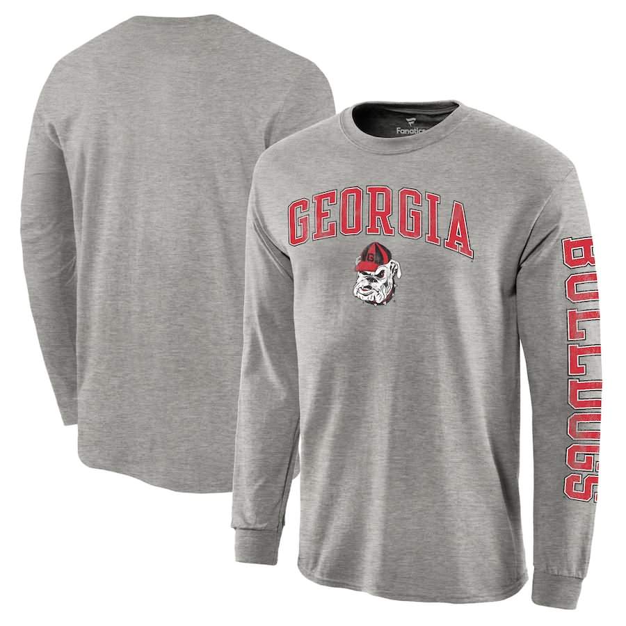 Men's Georgia Bulldogs Gray Heathered Long Sleeve Hit Distressed Arch Over Logo College NCAA Football T-Shirt EYY24M6M
