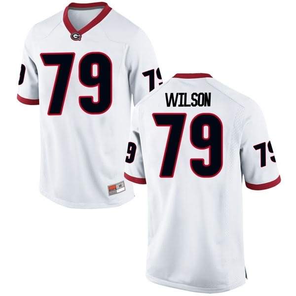 Men's Georgia Bulldogs #79 Isaiah Wilson White Replica College NCAA Football Jersey QPZ44M8G