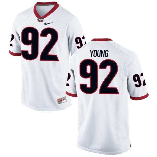 Men's Georgia Bulldogs #92 Justin Young White Authentic College NCAA Football Jersey VXD38M4J