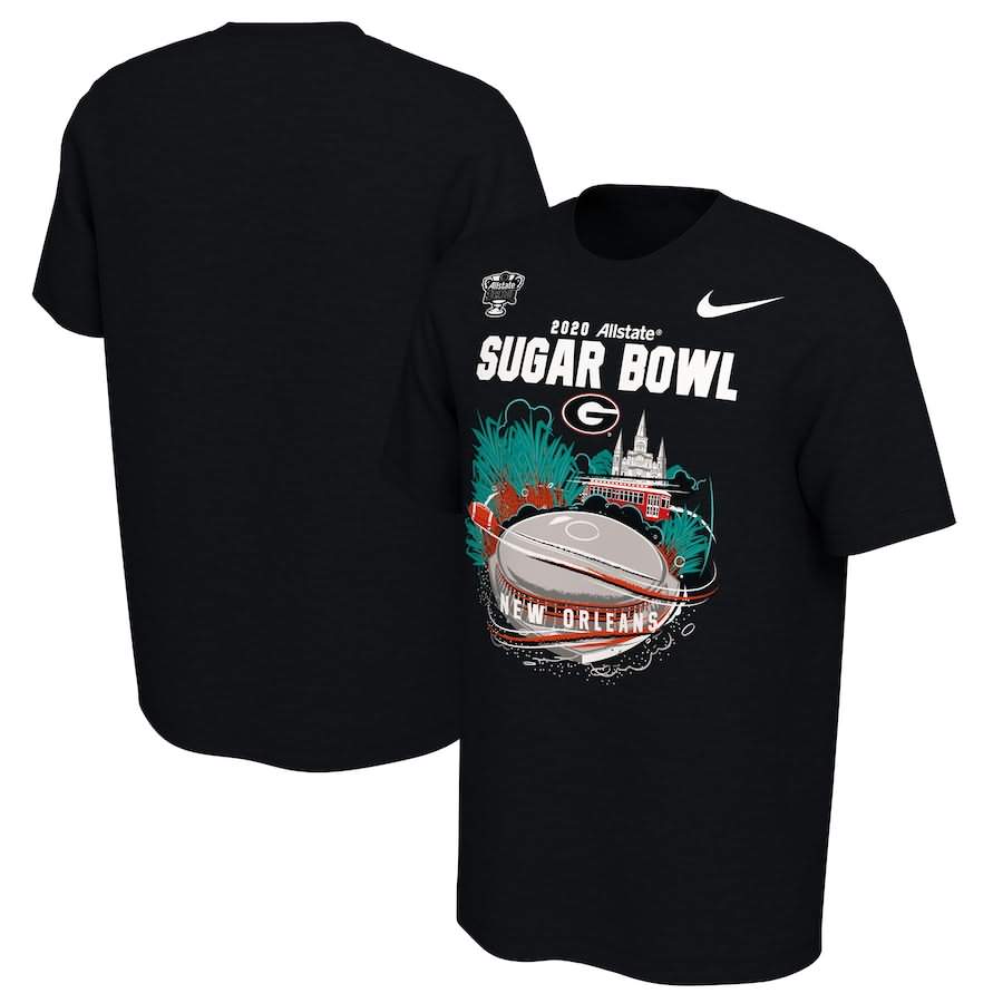Men's Georgia Bulldogs 2020 Sugar Bowl Black Bound Illustration College NCAA Football T-Shirt XJW48M0T