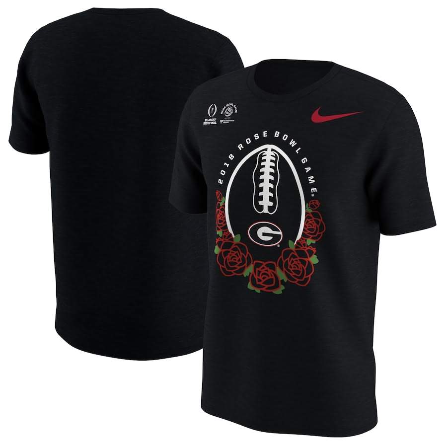 Men's Georgia Bulldogs College Football Playoff 2018 Rose Bowl Bound Illustration Black College NCAA Football T-Shirt WAN65M2E