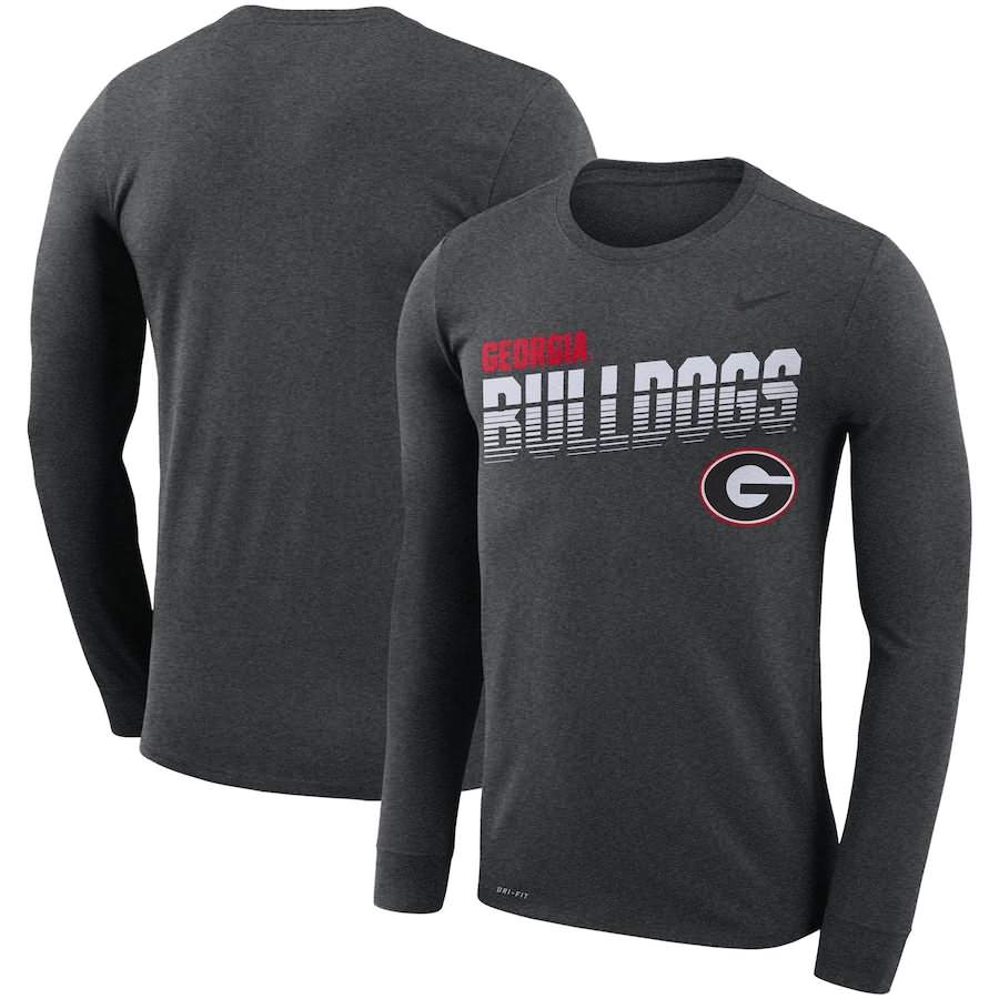 Men's Georgia Bulldogs Sideline Legend Heathered Charcoal Performance Long Sleeve College NCAA Football T-Shirt HRV72M1V