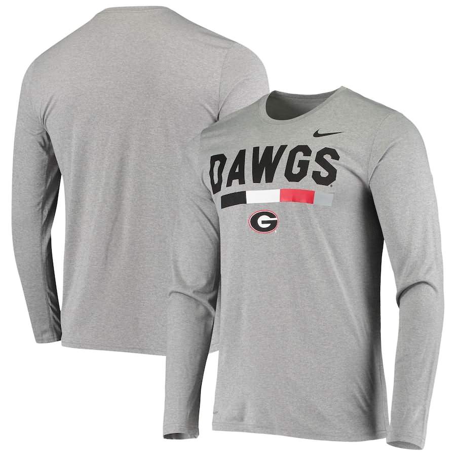 Men's Georgia Bulldogs Gray Heathered Long Sleeve Team DNA Legend Performance College NCAA Football T-Shirt ABN43M2A