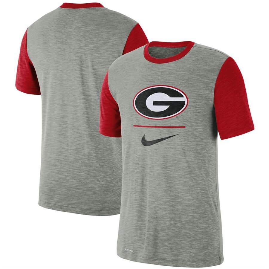 Men's Georgia Bulldogs Gray Heathered Baseball Performance Cotton Slub Red College NCAA Football T-Shirt HUE25M0F