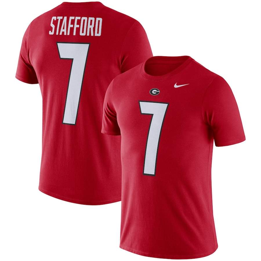 Men's Georgia Bulldogs Red Matthew Stafford Football Name & Number Performance College NCAA Football T-Shirt RSI41M7U