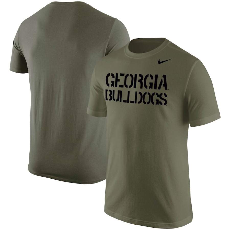 Men's Georgia Bulldogs Stencil Wordmark Olive College NCAA Football T-Shirt PSV71M3P