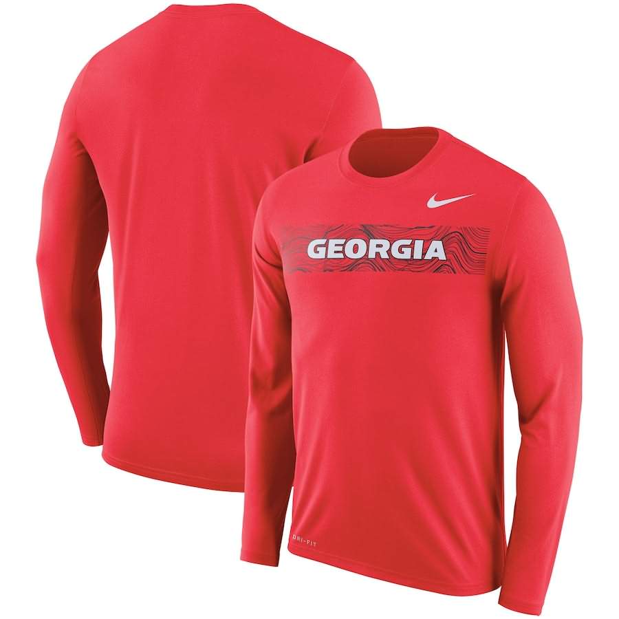 Men's Georgia Bulldogs 2018 Sideline Seismic Performance Legend Red Long Sleeve College NCAA Football T-Shirt XIR80M2G