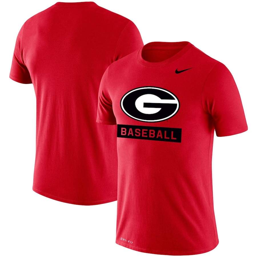 Men's Georgia Bulldogs Baseball Red Stack Legend Performance Logo College NCAA Football T-Shirt UDW82M7L