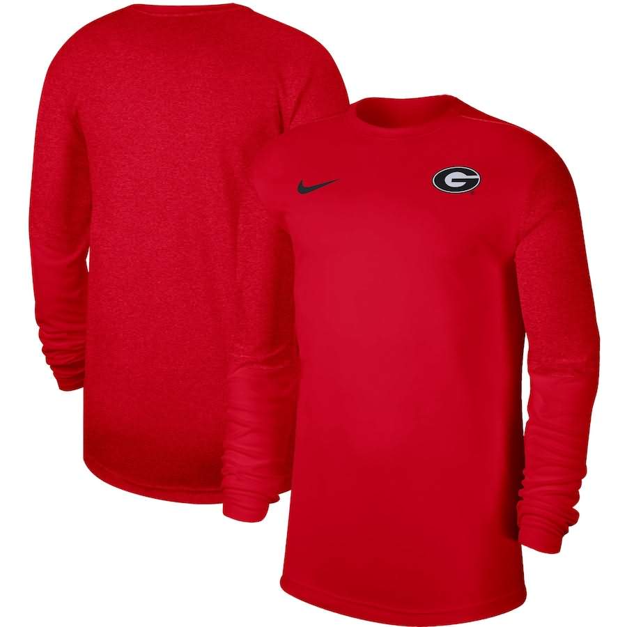 Men's Georgia Bulldogs Coaches UV Logo Red Long Sleeve Performance College NCAA Football T-Shirt UUG12M2N