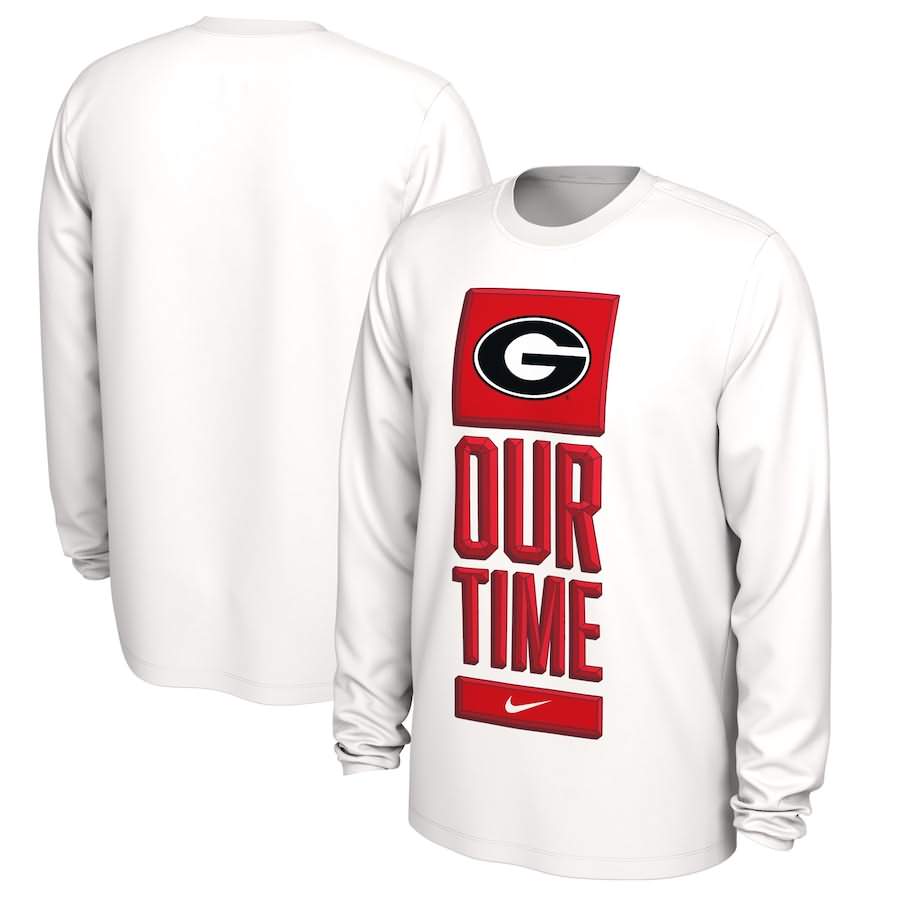 Men's Georgia Bulldogs Basketball Our Time Bench Legend Performance White Long Sleeve College NCAA Football T-Shirt MTK24M0J