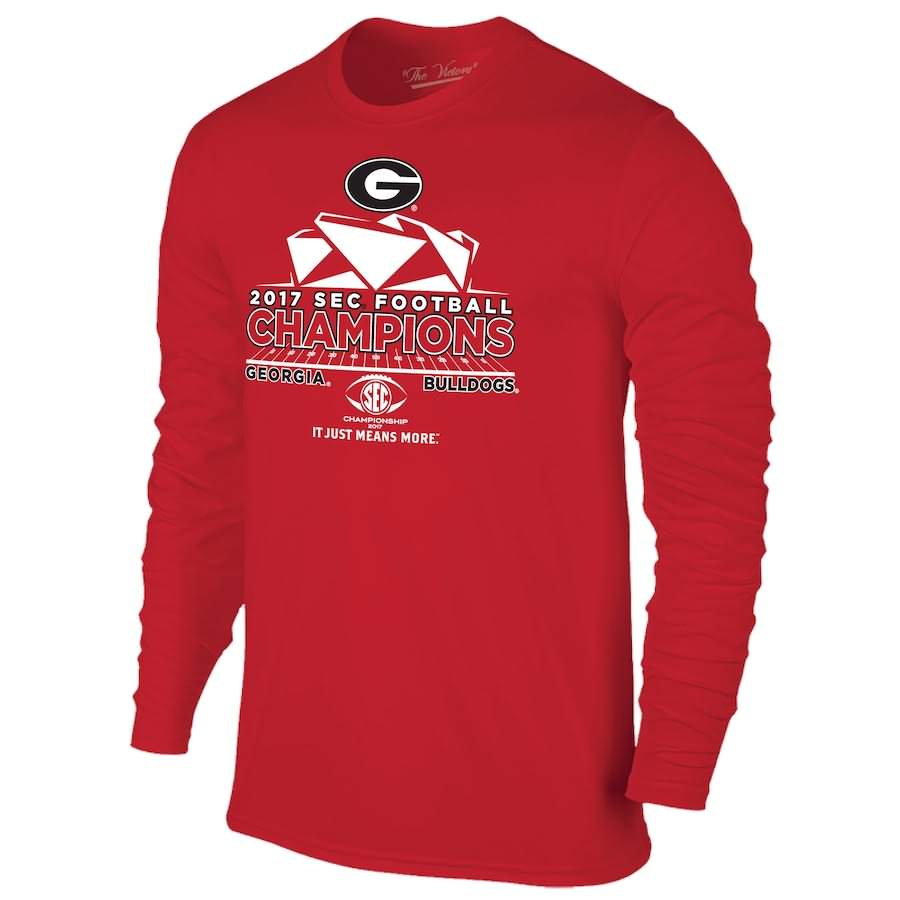 Men's Georgia Bulldogs 2017 SEC Football Conference Champion Red Long Sleeve Locker Room College NCAA Football T-Shirt OHH55M2J