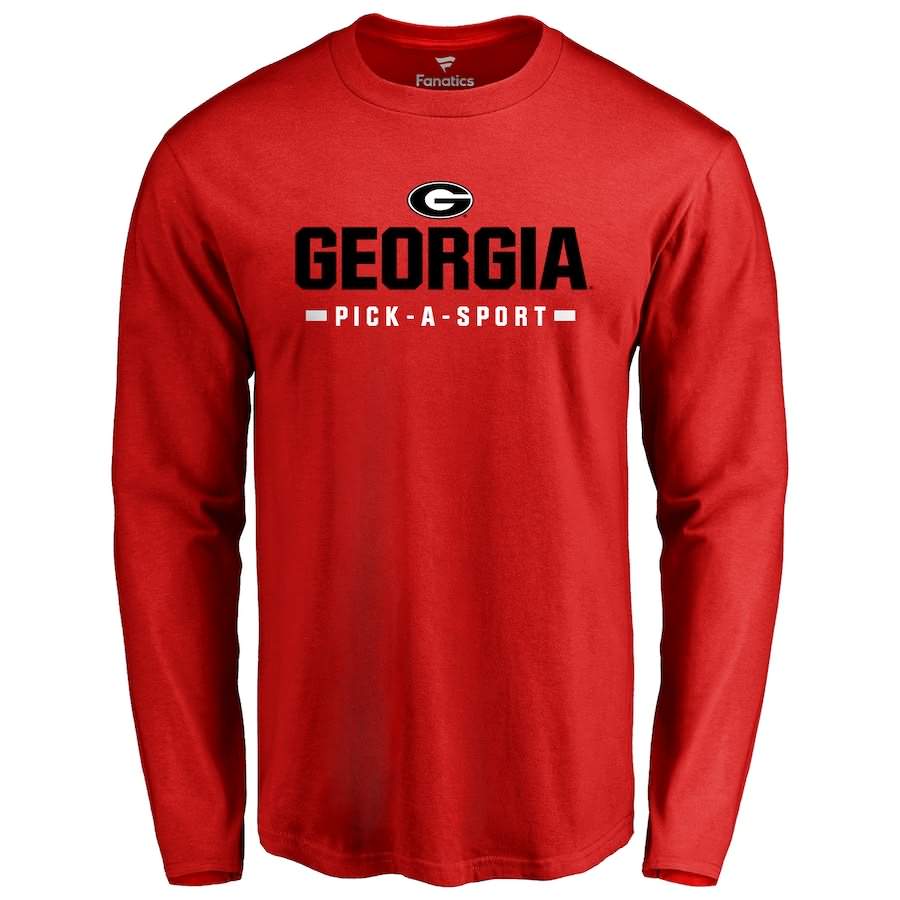 Men's Georgia Bulldogs Custom Sport Wordmark Red Long Sleeve College NCAA Football T-Shirt PXF68M0I