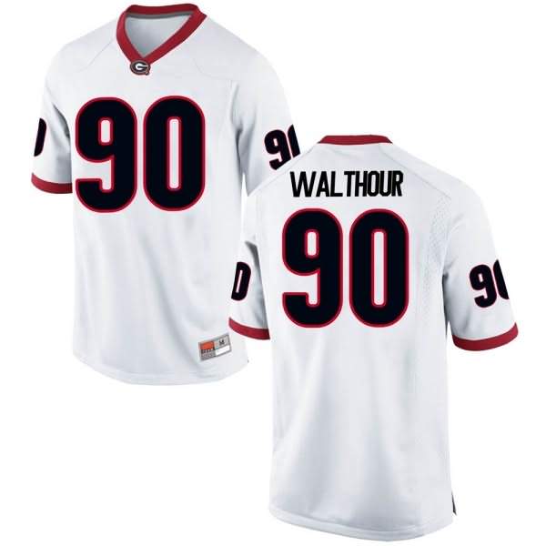 Men's Georgia Bulldogs #90 Tramel Walthour White Replica College NCAA Football Jersey LEN56M1I