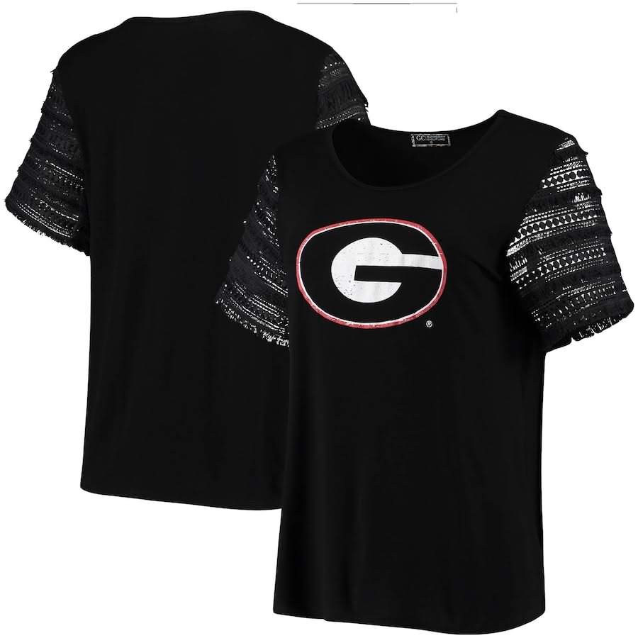 Women's Georgia Bulldogs Fringe Benefits Bell Sleeve Black College NCAA Football T-Shirt ABL37M5N