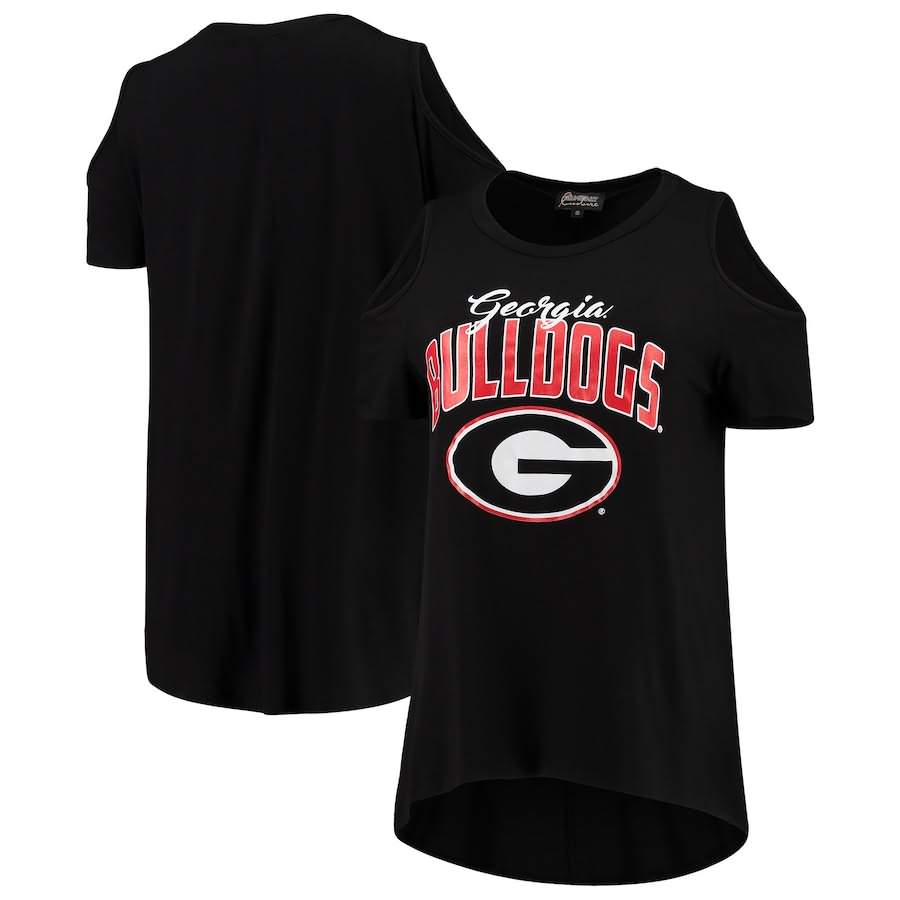 Women's Georgia Bulldogs Gameday Cold Shoulder Flowy Top Black College NCAA Football T-Shirt JSF87M6N