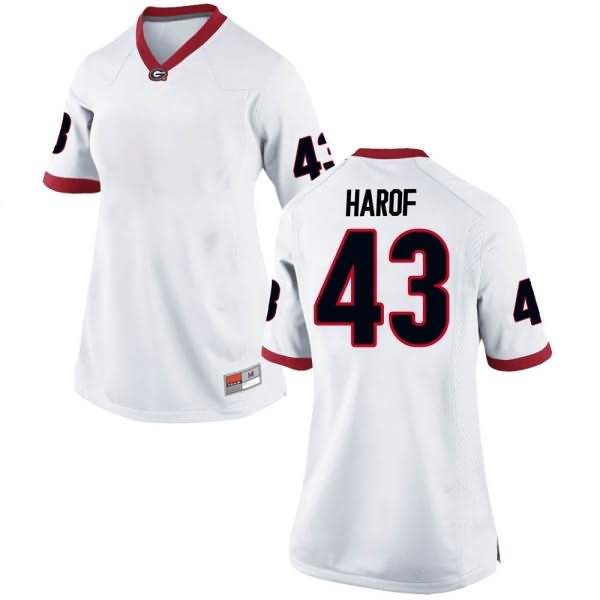 Women's Georgia Bulldogs #43 Chase Harof White Replica College NCAA Football Jersey PGJ13M3X