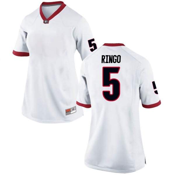 Women's Georgia Bulldogs #5 Kelee Ringo White Game College NCAA Football Jersey OLE82M1E