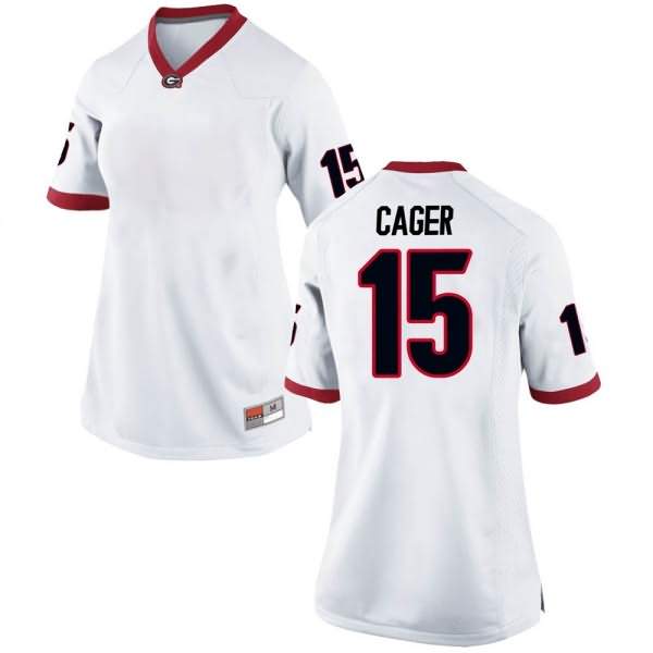 Women's Georgia Bulldogs #15 Lawrence Cager White Game College NCAA Football Jersey NUV10M5B