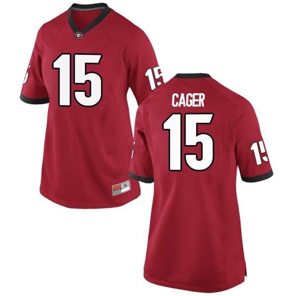 Women's Georgia Bulldogs #15 Lawrence Cager Red Replica College NCAA Football Jersey JVG56M1C