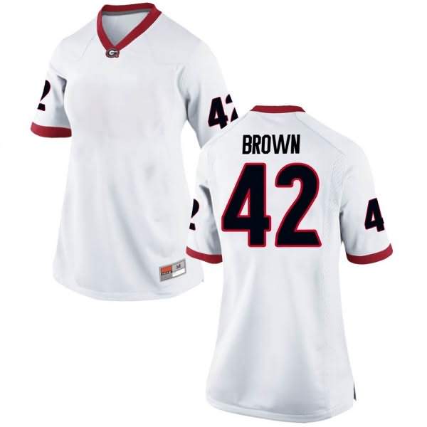 Women's Georgia Bulldogs #42 Matthew Brown White Game College NCAA Football Jersey ARH86M2I