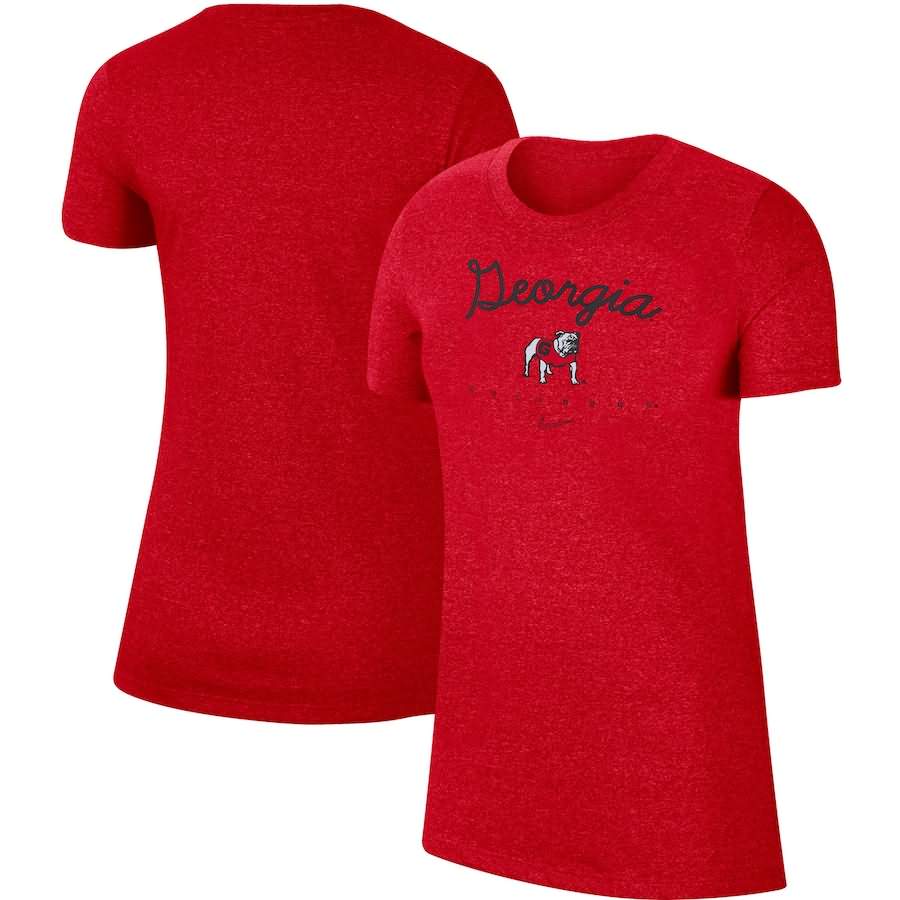Women's Georgia Bulldogs Red Heathered Marled Mantra College NCAA Football T-Shirt ZKR43M5V