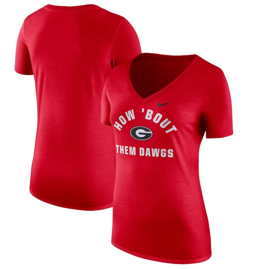Women's Georgia Bulldogs Mantra Tri-Blend V-Neck Red College NCAA Football T-Shirt LOB28M3G