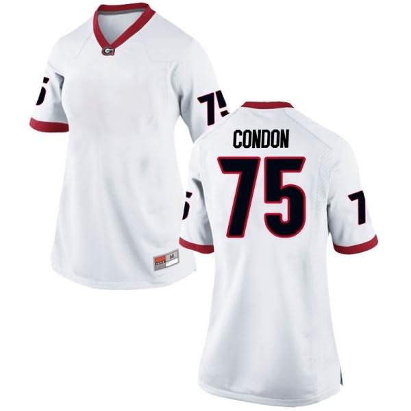 Women's Georgia Bulldogs #75 Owen Condon White Game College NCAA Football Jersey WNK46M4Q