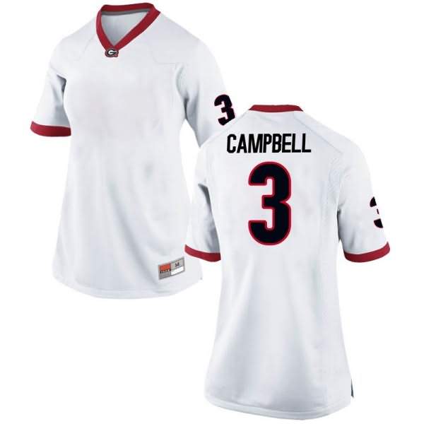 Women's Georgia Bulldogs #3 Tyson Campbell White Replica College NCAA Football Jersey MKG37M0B
