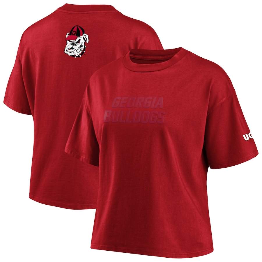 Women's Georgia Bulldogs Red WEAR by Erin Andrews Crop College NCAA Football T-Shirt YDH78M0Y