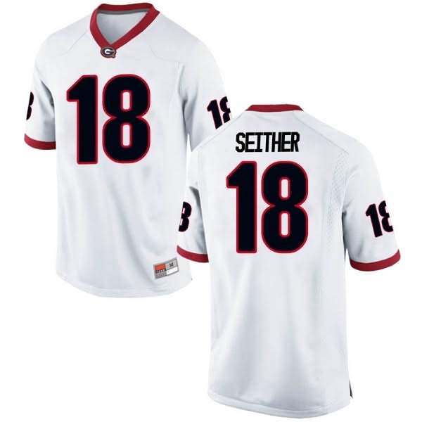 Youth Georgia Bulldogs #18 Brett Seither White Game College NCAA Football Jersey RGD40M3C