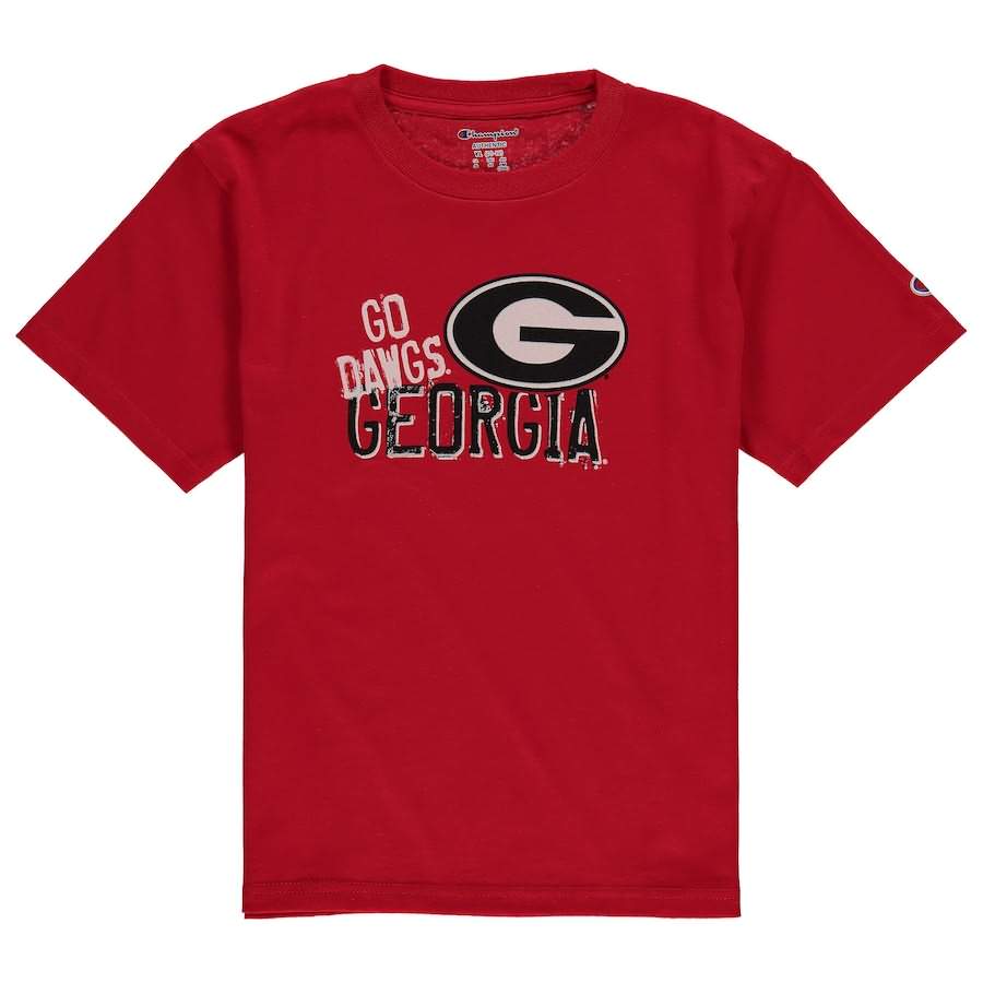 Youth Georgia Bulldogs Red Champion Team Chant College NCAA Football T-Shirt PFZ43M4W