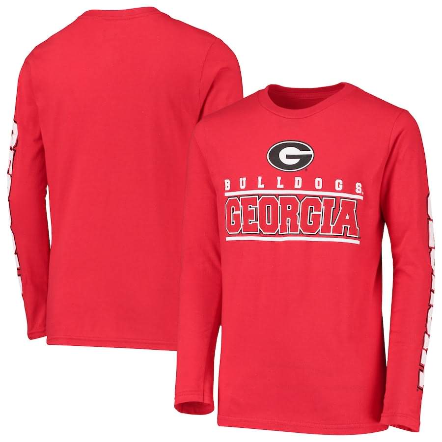 Youth Georgia Bulldogs Transition Two-Hit Red Long Sleeve College NCAA Football T-Shirt SDY63M2A